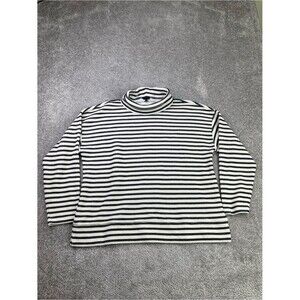 Talbots Striped Mock Neck Sweater XL Black White Textured Knit Top